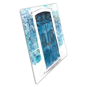 Vintage Blaue Dekorative Tür Leinwand Kunstdruck - Verzierte Kachel Aquarell Wand dekoration für Zuhause Büro