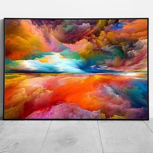 Colourful Rainbow Surreal Sunset Sunrise Abstract Multicolour Fantasy Landscape Wall Art Print on Paper Framed Picture print