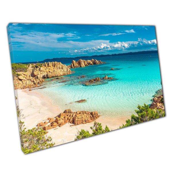 Belle mer bleu clair plage de sable paysage marin île de Budelli sardaigne italie impression d'art mural sur toile photo pour la décoration de bureau à domicile