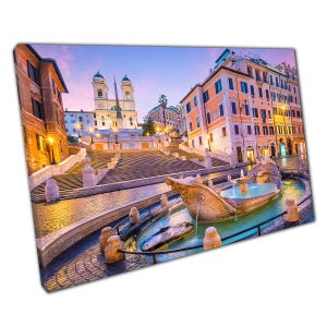 Spanish Steps Twilight: Rome Italy Fountain Canvas Wall Art for Home Office Decor