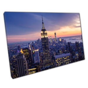 New York City Skyline Canvas Print: Sunset Skyscrapers Wall Art for Home & Office Decor