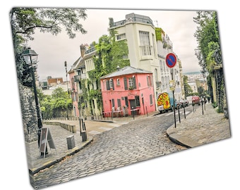 Chic Parisian Street Pastel Houses Montmartre Paris France City Street Photography Wall Art Print On Canvas Picture For Home Office Decor