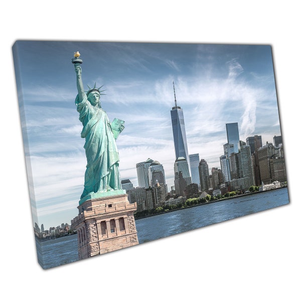 La Statue de la liberté avec le World Trade Center en arrière-plan, les monuments de New York, impression d'art mural sur toile, image pour la décoration de bureau à domicile