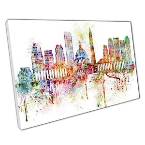 Lebhafte Washington DC Skyline Leinwanddruck: Kultige Wahrzeichen Wandkunst für Zuhause & im Büro