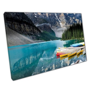 Kayak Boats Leinwand Kunstdruck - Moraine Lake Banff Nationalpark Kanada - Home Office Décor