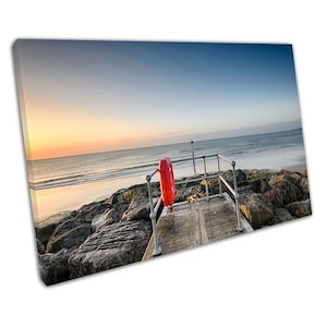 Serene Jetty Beach-doek: zandbanken Poole Dorset landschapsmuurkunst voor thuis- en kantoordecoratie