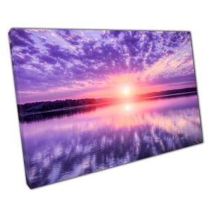 Sunrise Over Purple Sky Canvas Wall Art  Vibrant Reflection in Water for Home  Office Decor