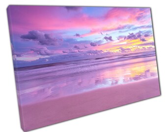 Beach Sunrise Canvas Print  Cotton Candy Pink Purple Clouds  Coastal Wall Art Decor