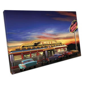 Vintage Drive-In Diner Wall Art: Classic Car Print, Retro American Home Decor, Ready to Hang