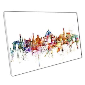 Vibrant Indian Skyline Landmarks Canvas Print: Colorful Wall Art for Home & Office Decor