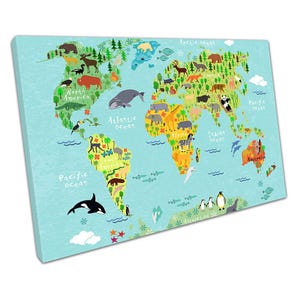 Ocean Life illustrierte Landkarte Animal Kingdom Wandkunst für Home Office - fertig zum Aufhängen