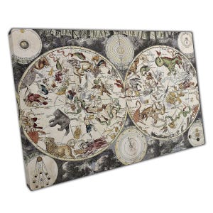 Old Fashioned Sky Map Canvas Print Hemispheres Constellations Wandkunst für Home Office Decor