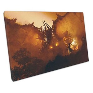 Girl and Dragon Canvas Art Fantasy Wall Decor Ready-to-Hang for Home or Office
