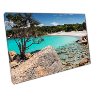 Clear Blue Emerald Sea Canvas Print - Capriccioli Sardinia Beach Wall Art - Perfect Home Office Decor