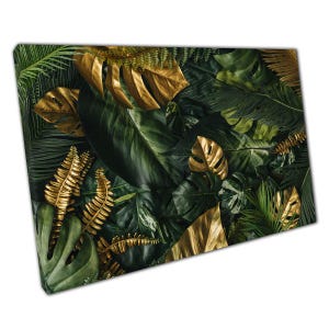 Luxury Gold  Green Tropical Leaves Wall Art Print on Canvas for Home Office Decor