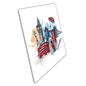 Paint Splatter Illustration of Iconic London Landmark Canvas Wall Art for Home  Office Décor