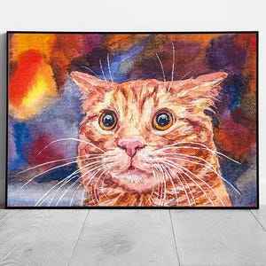 Ginger Cat Face Abstract Art Print: Funny Meme Wall Decor, Framed Picture for Feline Lovers