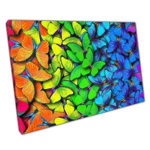 Stampa su tela con farfalla arcobaleno vibrante: arte murale colorata per casa, ufficio, cameretta dei bambini e soggiorno