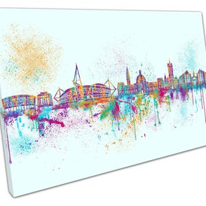 Cardiff Landmarks Painterly Skyline Canvas Print: Welsh City Wall Art for Home & Office Decor
