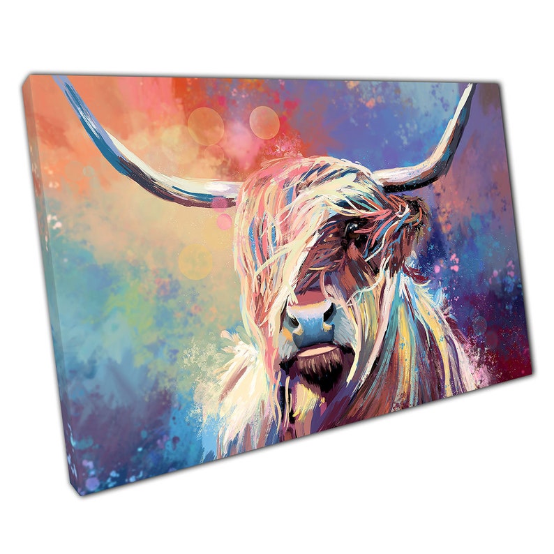 Colourful Sky Highland COW Canvas Wall Art print on canvas Etsy