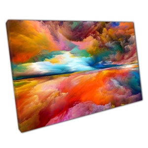 Kleurrijke regenboog surrealistische zonsondergang zonsopgang abstracte veelkleurige fantasie landschap kunst aan de muur print op canvas foto voor thuiskantoor decor afbeelding 1