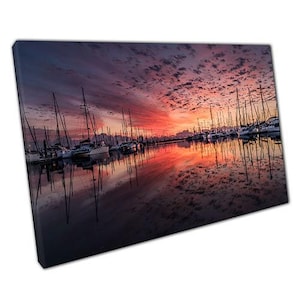 Nautical Marina Boat Canvas Wall Art: Ready-to-Hang Decor for Home, Office, or Coastal Gift