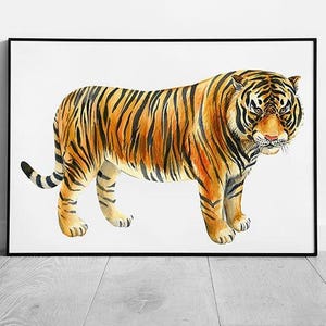 Stampa artistica con acquerello di tigre vibrante, decorazione da parete con cornice per la casa