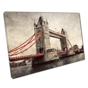 Tower Bridge London Wall Art Print on Canvas  Retro Vintage Style Home  Office Decor