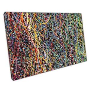 Rainbow Abstract Canvas Art - Colorful Paint Splatters on Black Wall Decor for Home  Office