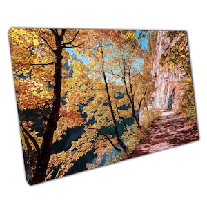 Autumn Path Wall Art Print on Canvas - Yellow  Orange Leaf Trees Decor for Home or Office