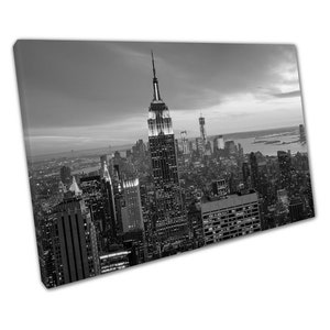 Black & White New York City evening skyline USA Print Ready to Hang Wall Art Print Picture For Home Office Decor