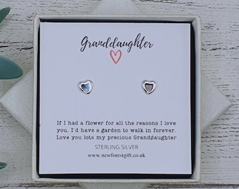 Granddaughter Heart Earrings 925 Sterling Silver, Personalised Jewellery Gift for Granddaughter