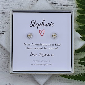 Knot of True Friendship Earrings ~ Personalised Sterling Silver Friendship Knot Earrings ~ Special Friend Birthday Quote Gift Present