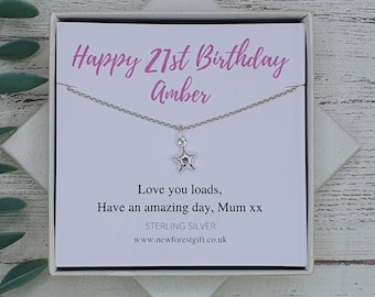 21st Twenty First Birthday Puff Star Necklace 925 Sterling Silver, Personalised 21st Jewellery Daughter, Granddaughter, Friend Gift