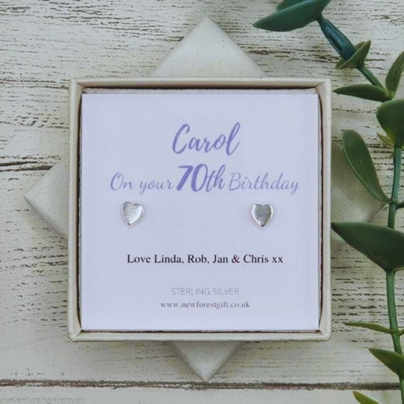 Seventieth 70th Birthday Sterling Silver Heart Earrings