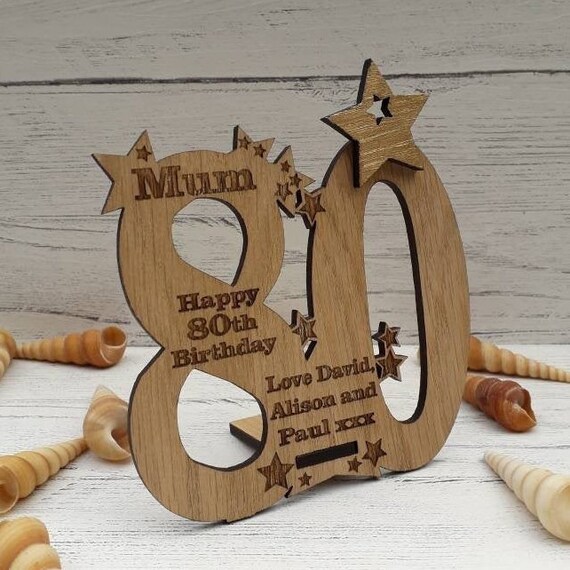 Personalised Wooden Freestanding Birthday Card Plaque Gift Any Age Free Message