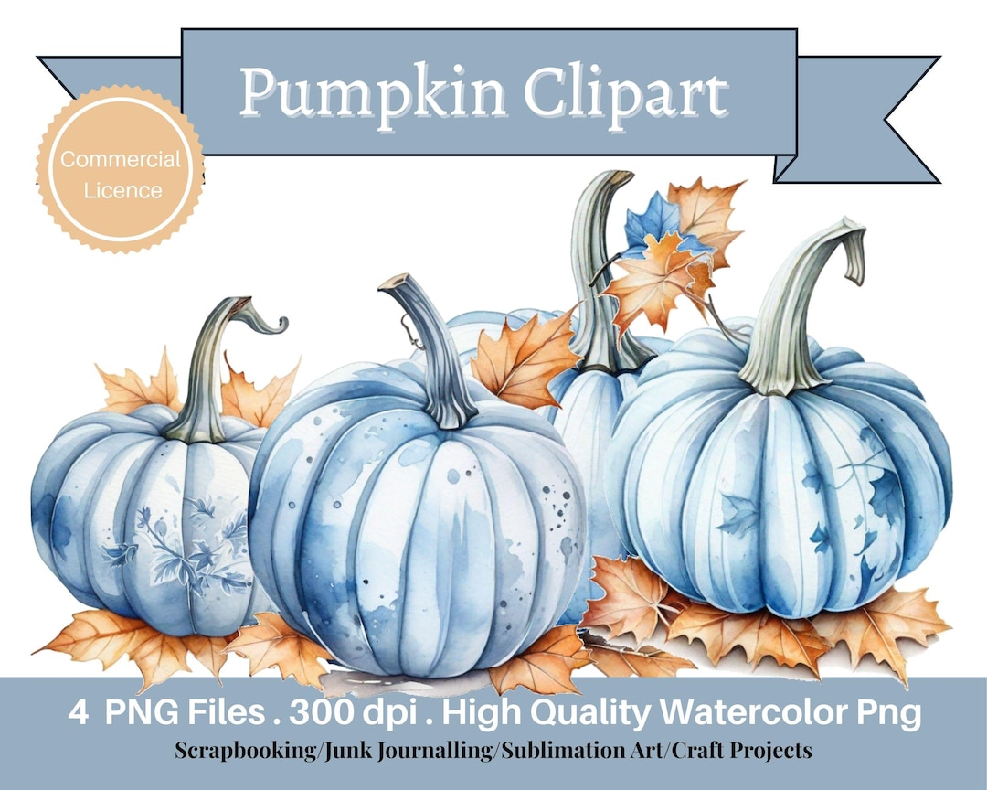 Blue Pumpkin Watercolor Clipart Bundle: Fall Sublimation Designs ...