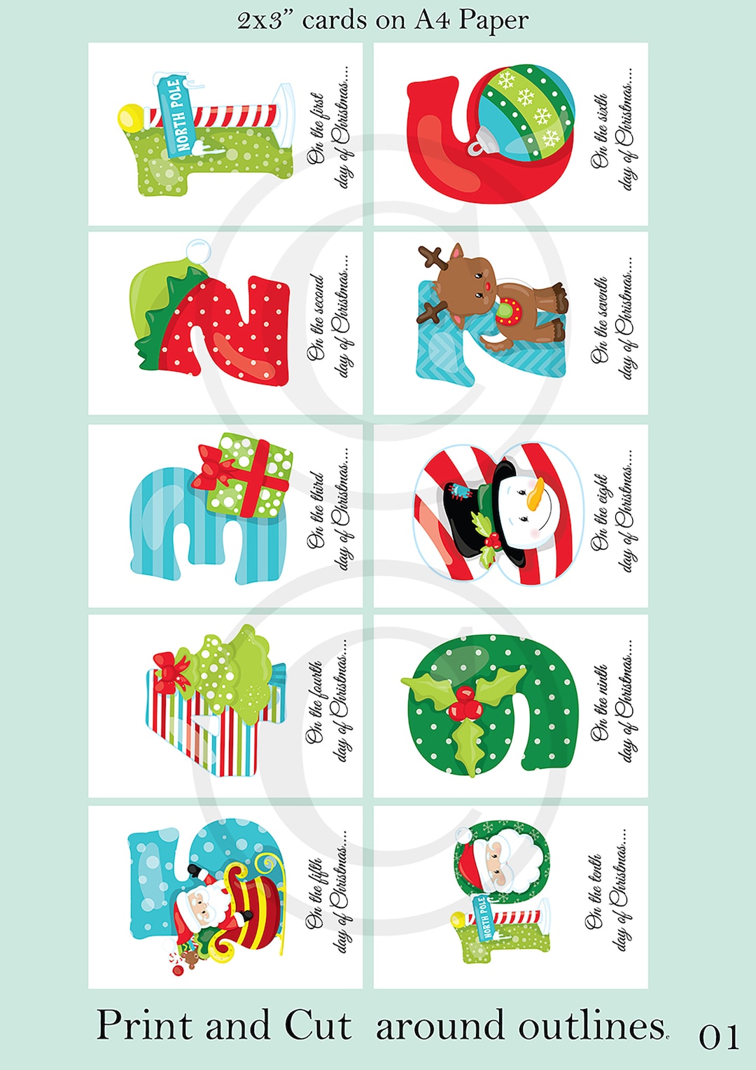 Twelve Days of Christmas Gift Tags Digital Printable Cards - Etsy