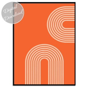 Boho Wall Art, Mid Century Modern Print, Bohemian Decor Wall Art Prints, Printable Wall Art, Boho Home Deco, Orange geometric, abstract art