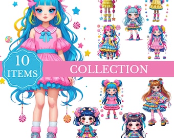 Kawaii Anime Girls Clipart: Pastel Chibi Stickers (Digital Download)