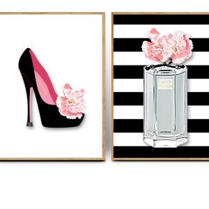 Fashion Illustration Print Set: Schuh & Parfümflasche (Digitaler Download)