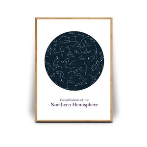Star Map Print, Digital Download, Constellations Art print, Northern hemisphere Print, Black White Print,  Star Map Poster, Wedding Gift