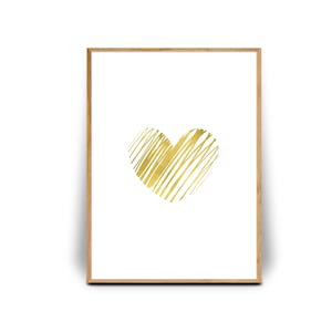Gold Heart, Art Print, Gold Foil Wall Art, Instant Download, Mothers Day gift, Wall Decor,Printable Art, Gold Foil Print, Heart Printable