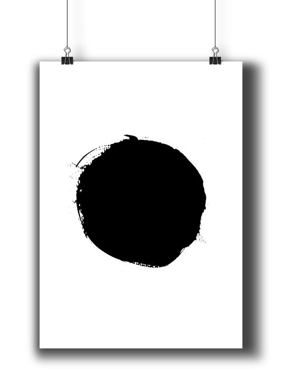 Brush Stroke Circle Print Black White Abstract Wall Art Printable Digital Minimalist Scandinavian Decor
