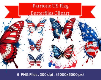 Mariposa americana Png, Mariposa con bandera americana patriótica Png, Diseño de sublimación, Mariposa Png, Mariposa con salpicaduras de arte Png, Sublimación Png,