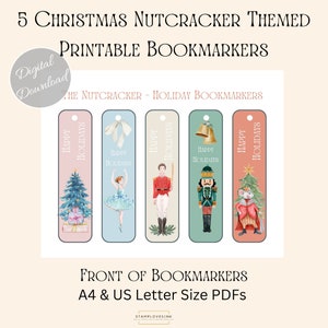 5 Nutcracker Printable Bookmarks | Digital Download | Bookmark | PDF | bookmarker printables | Bookmark set| Christmas Gifts for book lovers