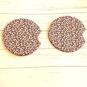 Juego de 2 posavasos para coche: juego de 2 posavasos para coche con estampado de leopardo rosa