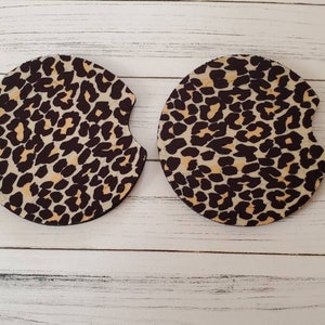 Juego de 2 posavasos para coche: juego de 2 posavasos para coche con estampado de leopardo
