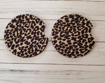 Car Coaster Set of 2- Leopard Print Car Coasters Set of 2