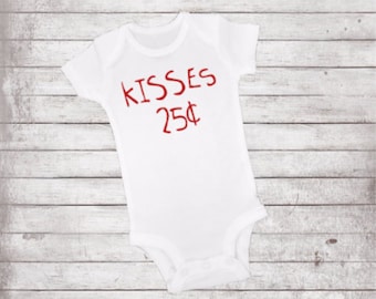 Red Kisses 25 Cents Valentine's Outfit-Valentine's Day Shirt- Valentine's Kid's T-Shirt- Valentine's Baby Outfit-Kisses 25 cents
